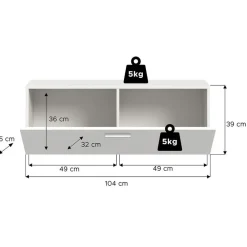 Schoenenkasten-Hioshop Vaga schoenenkast wandgemonteerd 104x39cm 1 klepdeur wit