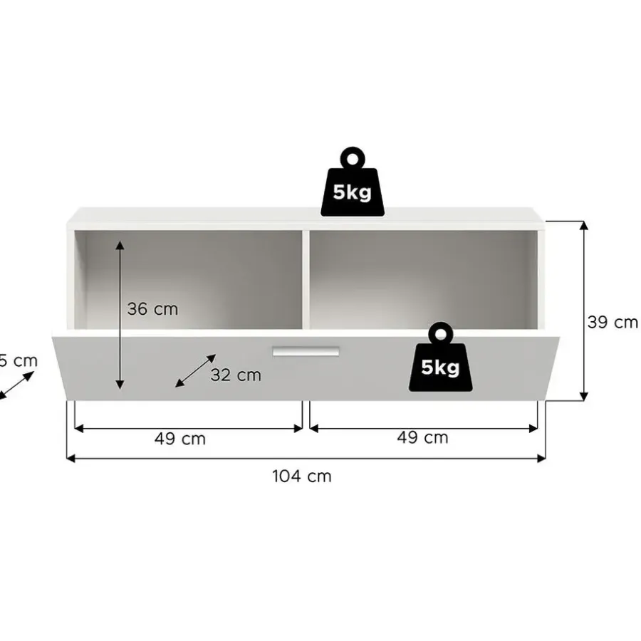 Schoenenkasten-Hioshop Vaga schoenenkast wandgemonteerd 104x39cm 1 klepdeur wit