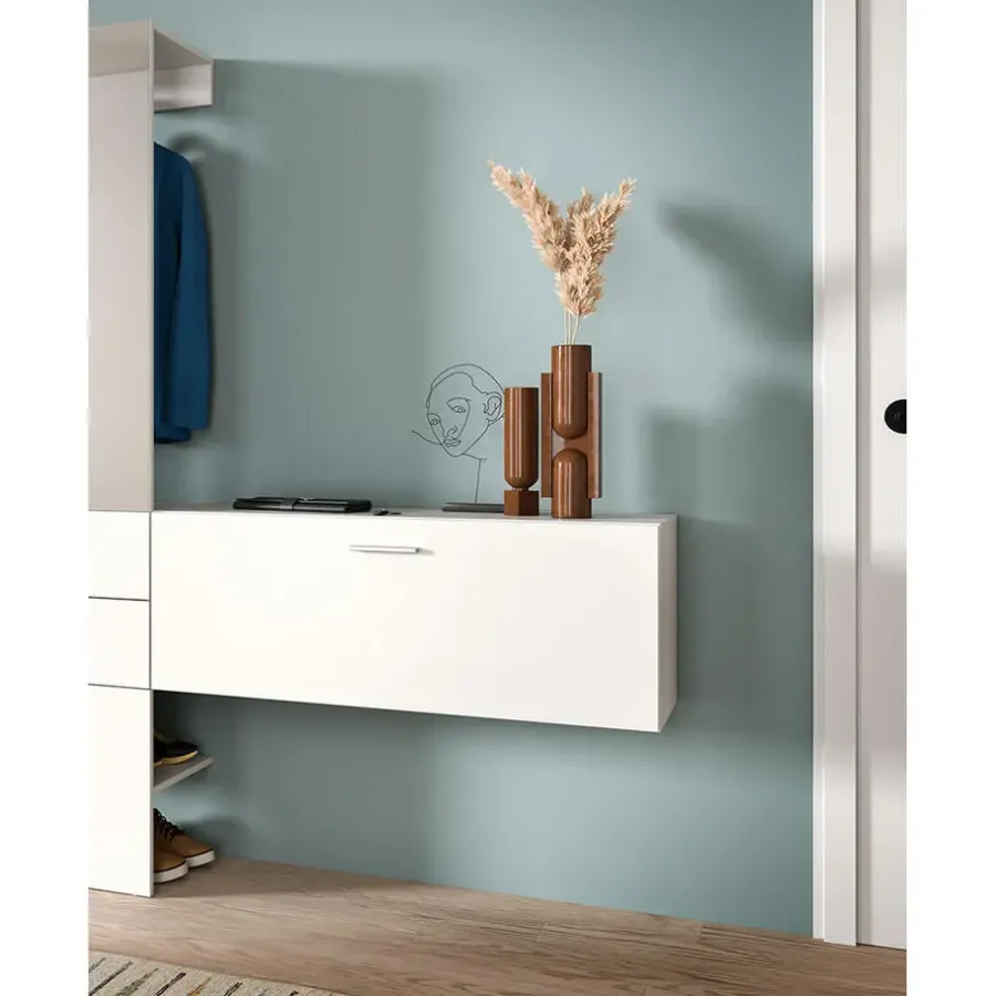 Schoenenkasten-Hioshop Vaga schoenenkast wandgemonteerd 104x39cm 1 klepdeur wit