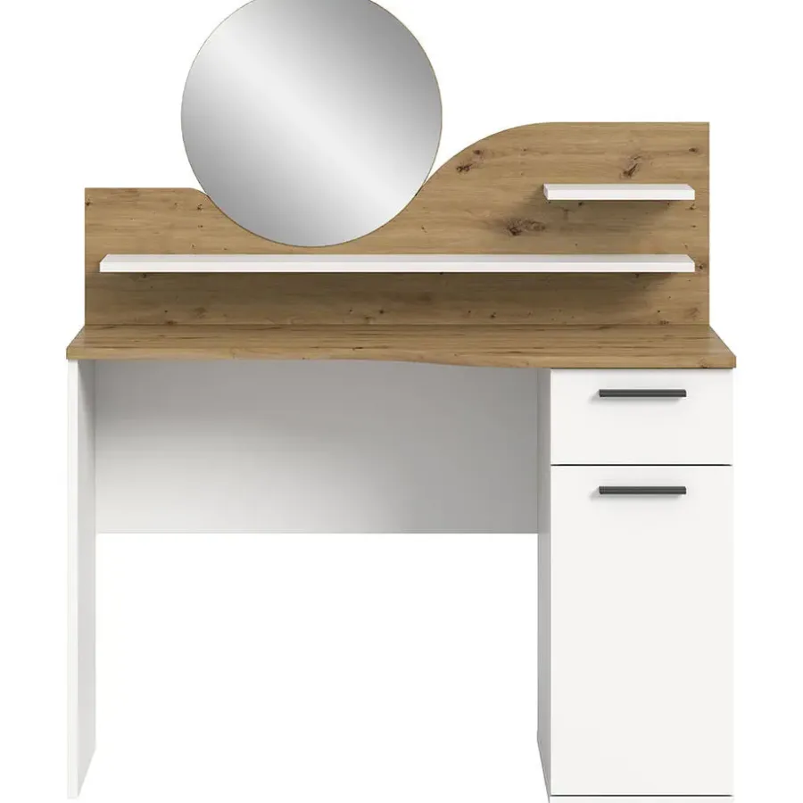 Kaptafels-Hioshop Vanity kaptafel met spiegel 1 lade 1 deur 2 planken wit