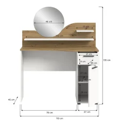 Kaptafels-Hioshop Vanity kaptafel met spiegel 1 lade 1 deur 2 planken wit