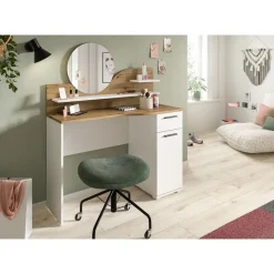 Kaptafels-Hioshop Vanity kaptafel met spiegel 1 lade 1 deur 2 planken wit