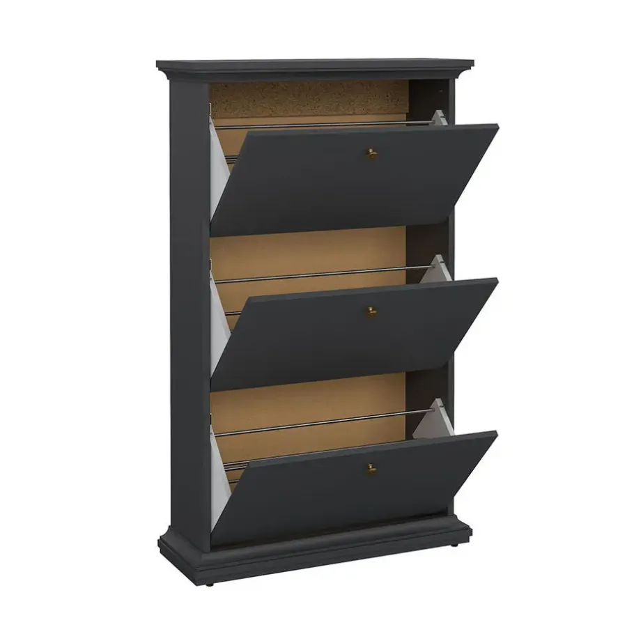 Schoenenkasten-Hioshop Venedig schoenenkast met 3 klepdeuren mat grijs