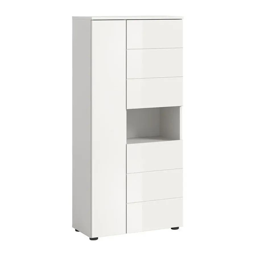 Hoge Kasten-Hioshop Vira badkamerkast 3 deuren 1 vak wit hoogglans- wit