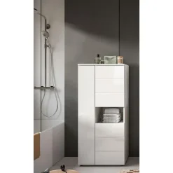 Hoge Kasten-Hioshop Vira badkamerkast 3 deuren 1 vak wit hoogglans- wit