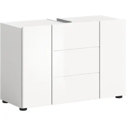 Wastafelkasten-Merkloos Hioshop Vira wastafel 3 deuren- 5 lades wit hoogglans- wit
