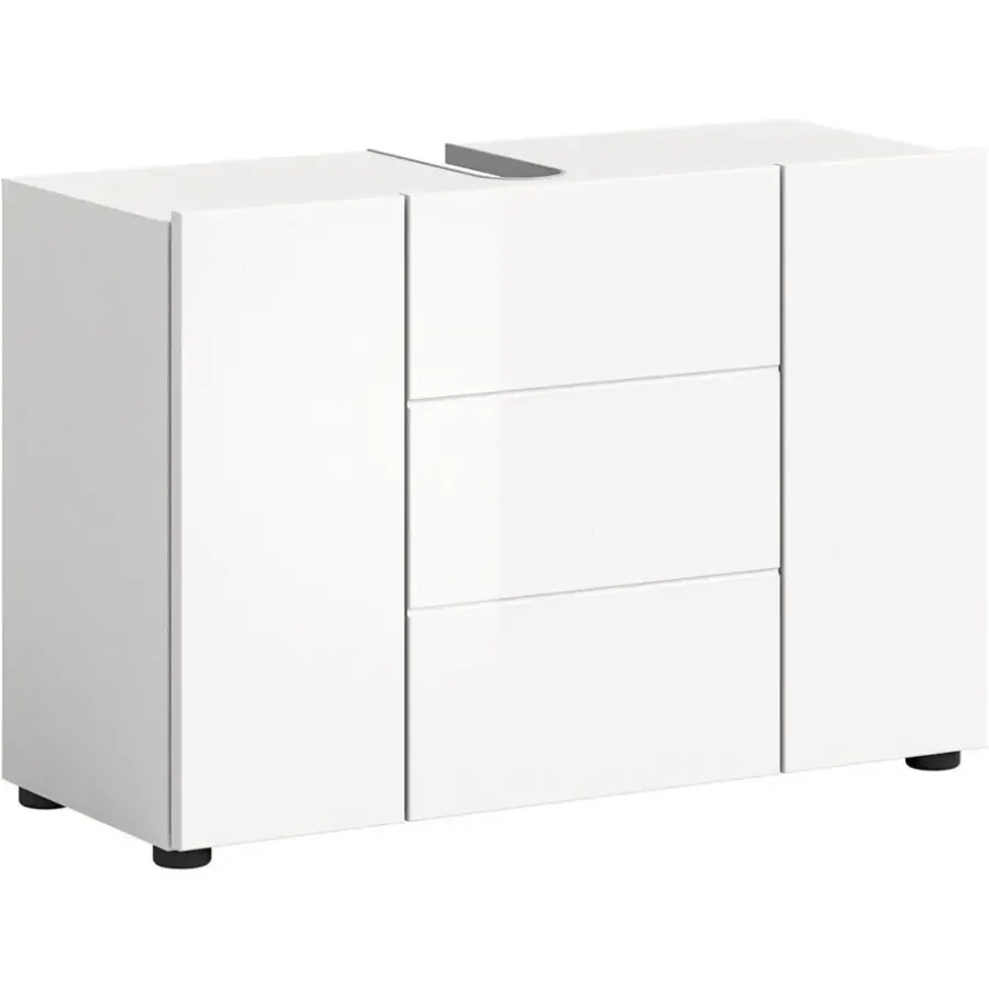 Wastafelkasten-Merkloos Hioshop Vira wastafel 3 deuren- 5 lades wit hoogglans- wit