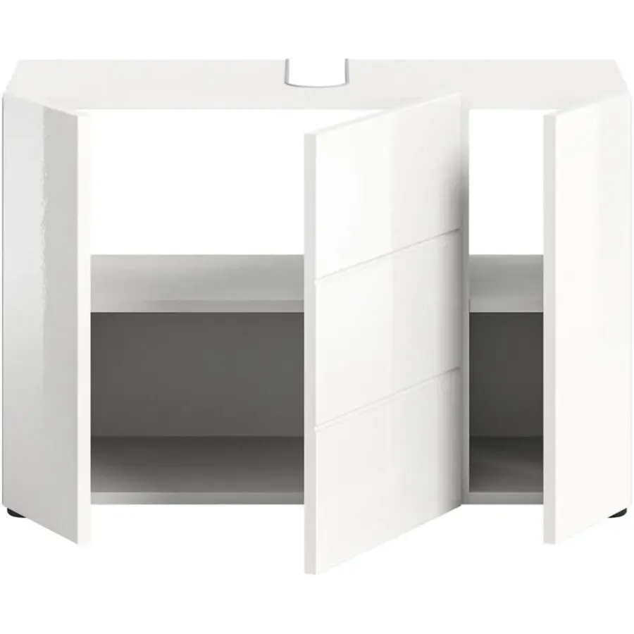 Wastafelkasten-Merkloos Hioshop Vira wastafel 3 deuren- 5 lades wit hoogglans- wit