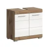 Wastafelkasten-Merkloos Hioshop Wave wastafel 2 deuren wit hoogglans- eiken decor