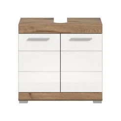 Wastafelkasten-Merkloos Hioshop Wave wastafel 2 deuren wit hoogglans- eiken decor