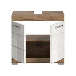 Wastafelkasten-Merkloos Hioshop Wave wastafel 2 deuren wit hoogglans- eiken decor