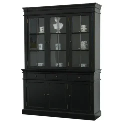 Buffetkasten-Hioshop Winkelkast buffetkast vitrine met opzet antiek zwart massief hout
