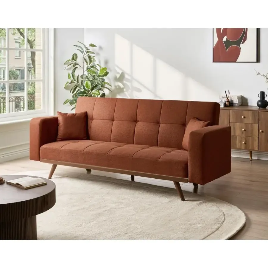 Slaapbanken|Slaapbanken-Leen Bakker HJULBY - Driezitsbank - Goudbruin - Polyester