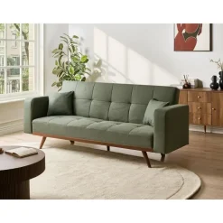 Slaapbanken|Slaapbanken-Leen Bakker HJULBY - Driezitsbank - Groen - Polyester