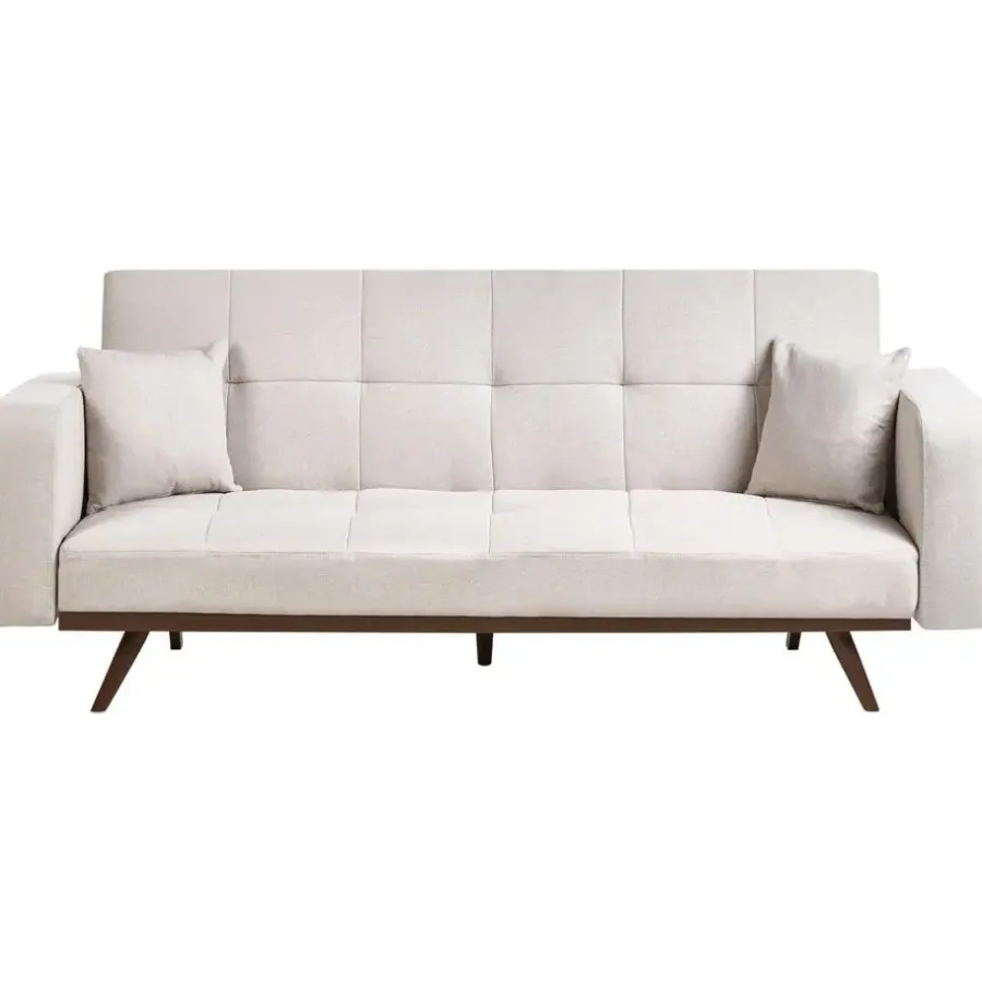 Slaapbanken|Slaapbanken-Leen Bakker HJULBY - Driezitsbank - Lichtbeige - Polyester