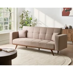 Slaapbanken|Slaapbanken-Leen Bakker HJULBY - Driezitsbank - Lichtbruin - Polyester