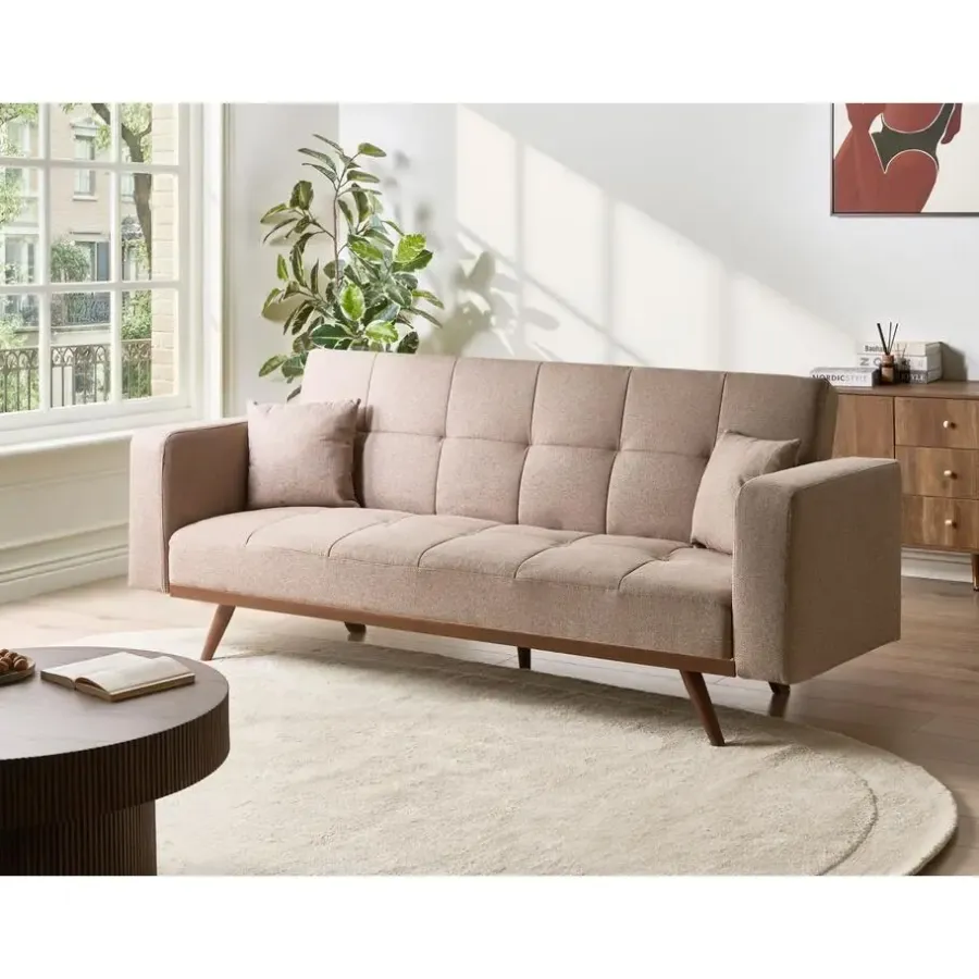 Slaapbanken|Slaapbanken-Leen Bakker HJULBY - Driezitsbank - Lichtbruin - Polyester