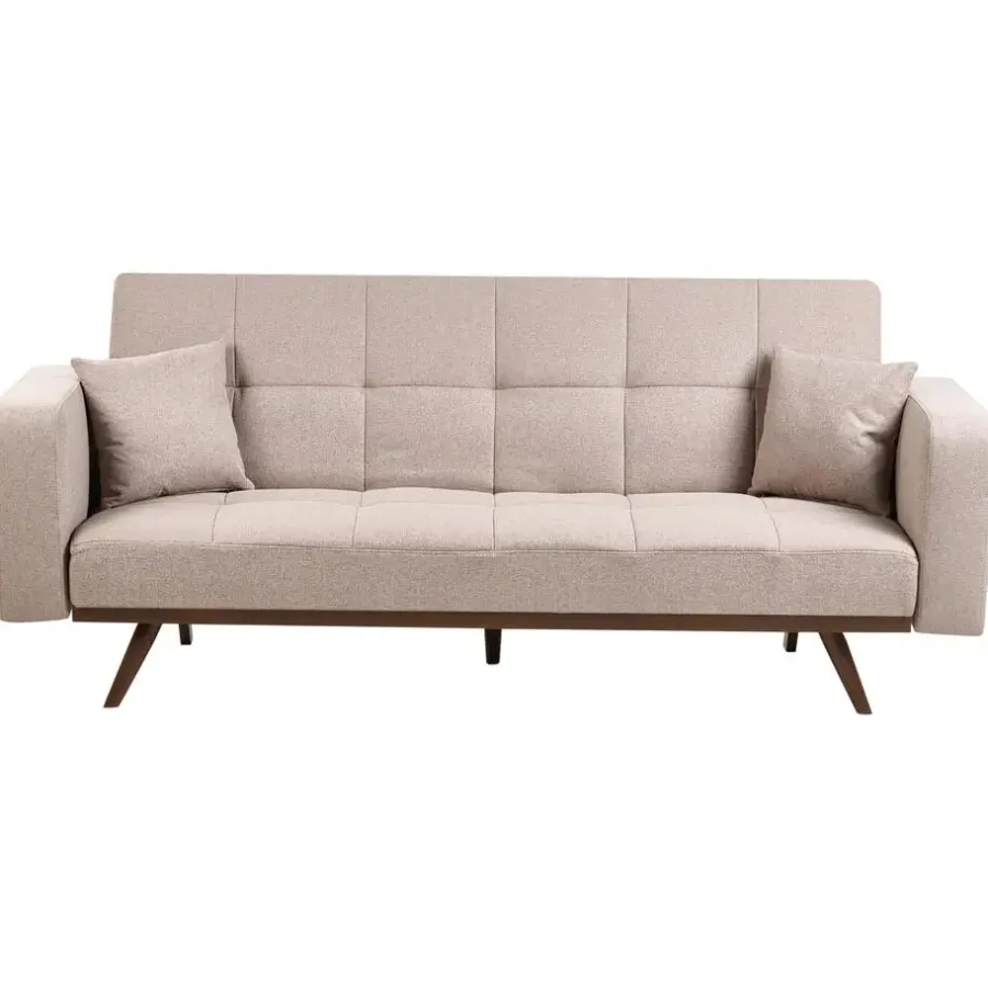 Slaapbanken|Slaapbanken-Leen Bakker HJULBY - Driezitsbank - Lichtbruin - Polyester