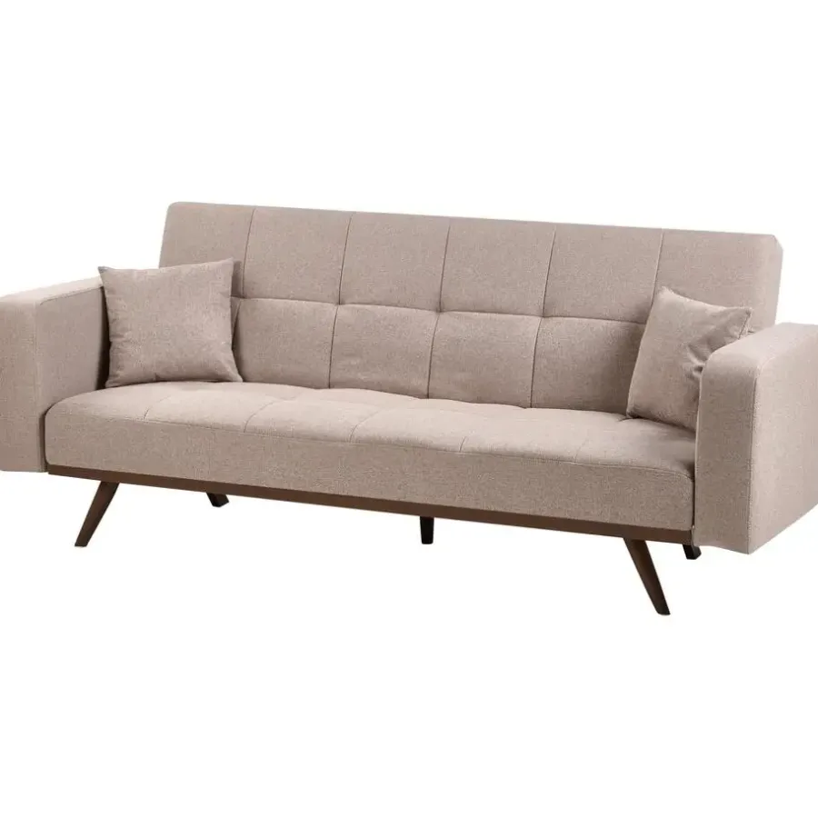 Slaapbanken|Slaapbanken-Leen Bakker HJULBY - Driezitsbank - Lichtbruin - Polyester