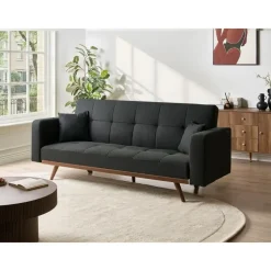 Slaapbanken|Slaapbanken-Leen Bakker HJULBY - Driezitsbank - Zwart - Polyester