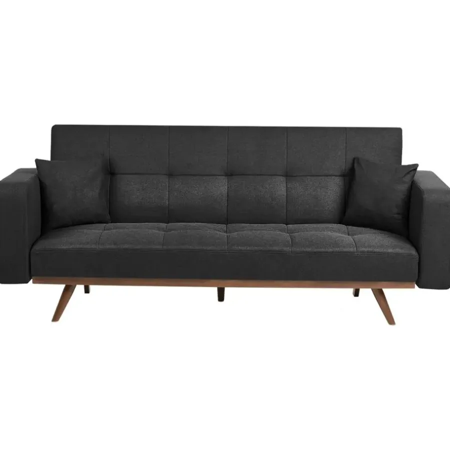 Slaapbanken|Slaapbanken-Leen Bakker HJULBY - Driezitsbank - Zwart - Polyester