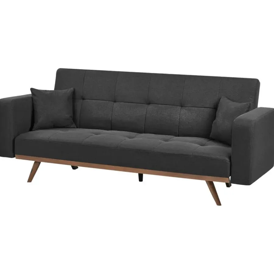 Slaapbanken|Slaapbanken-Leen Bakker HJULBY - Driezitsbank - Zwart - Polyester