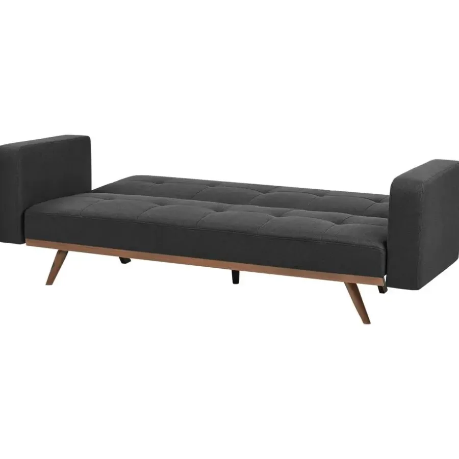 Slaapbanken|Slaapbanken-Leen Bakker HJULBY - Driezitsbank - Zwart - Polyester