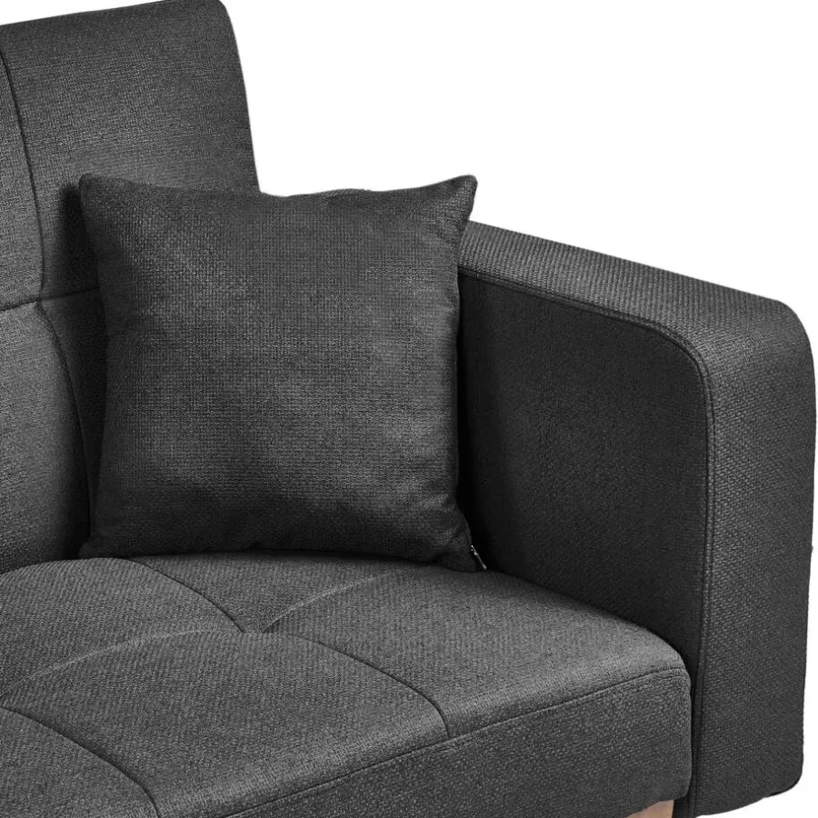 Slaapbanken|Slaapbanken-Leen Bakker HJULBY - Driezitsbank - Zwart - Polyester