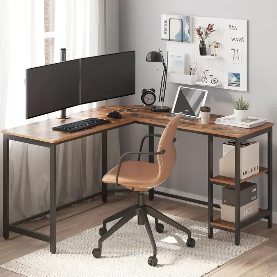 Hoekbureaus-Merkloos Hoekbureau - vintage - 2 legplanken - 138x76x138 cm - vintage bruin