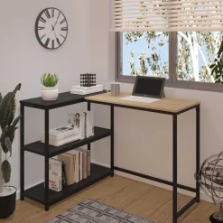 Hoekbureaus-Emob Exclusive Hoekbureau Schmitt - 110x80x76cm - met opbergruimte - eikdecor/zwart
