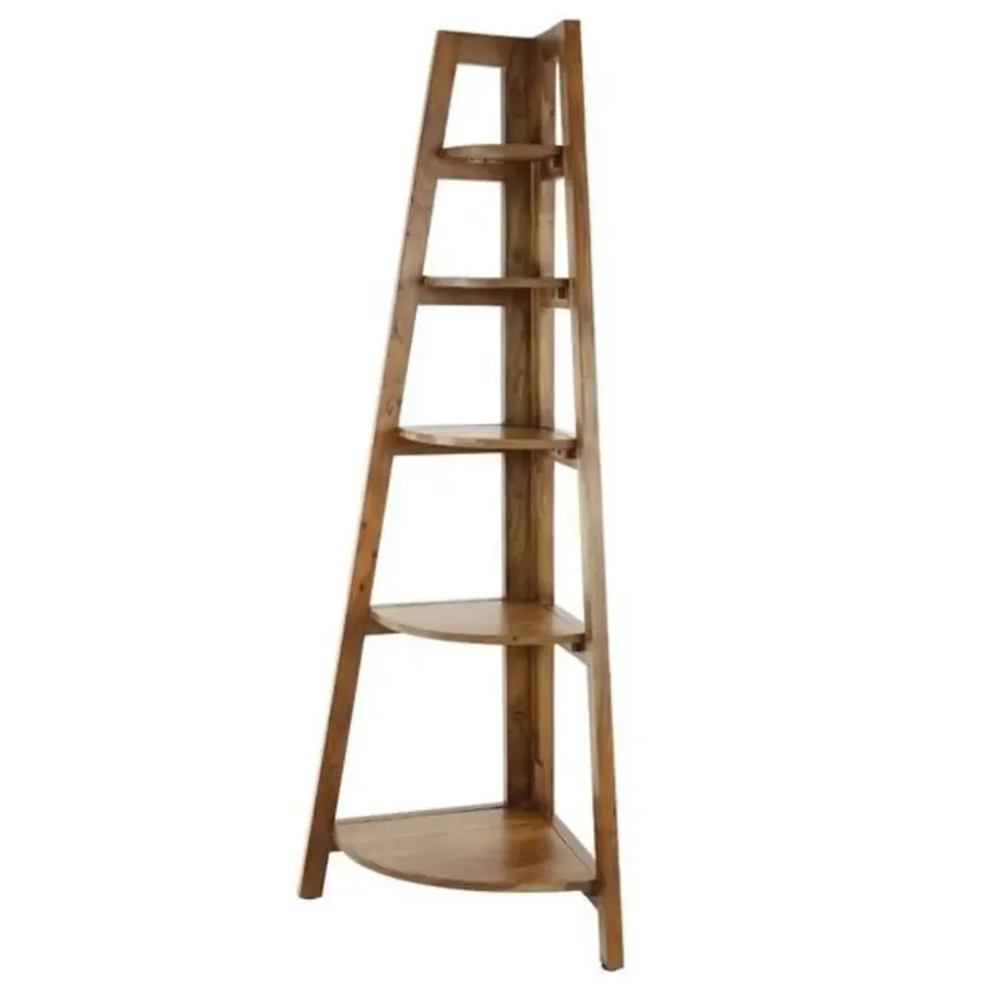 Wandkasten-Dimehouse Hoekrek Jess mangohout 5 vakken - 44x64x148 cm - Mangohout - Bruin