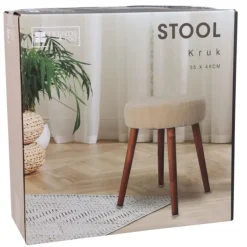 Krukjes-Home & Styling Bijzet krukje - creme wit - hout/stof - 45 cm