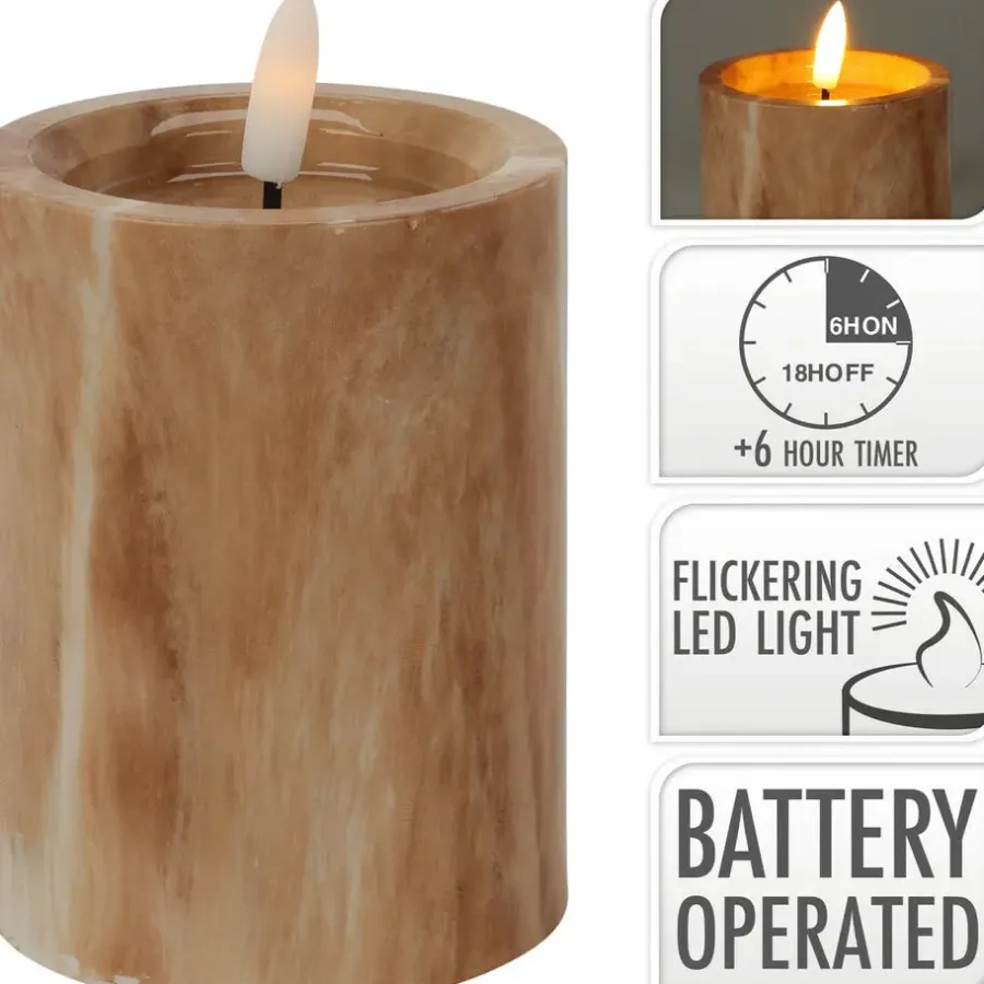 Home & Styling LED kaars - marmer bruin -D7,5 x H10 cm