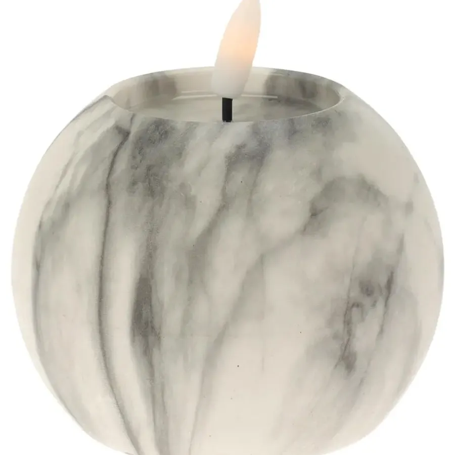 Kaarsen-Home & Styling luxe LED bolkaars -wit/grijs marmer -D10 x H7, cm