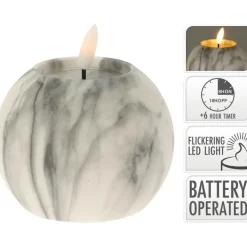 Kaarsen-Home & Styling luxe LED bolkaars -wit/grijs marmer -D10 x H7, cm