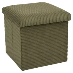 Leen Bakker Home Deco - Poefje - opbergbox - rib - groen - 38 x 38cm