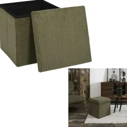 Leen Bakker Home Deco - Poefje - opbergbox - rib - groen - 38 x 38cm