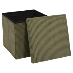 Leen Bakker Home Deco - Poefje - opbergbox - rib - groen - 38 x 38cm
