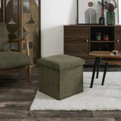 Leen Bakker Home Deco - Poefje - opbergbox - rib - groen - 38 x 38cm