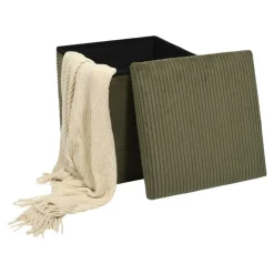 Leen Bakker Home Deco - Poefje - opbergbox - rib - groen - 38 x 38cm