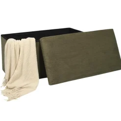 Leen Bakker Home Deco - Poefje - opbergbox - rib - groen - 38 x 38cm