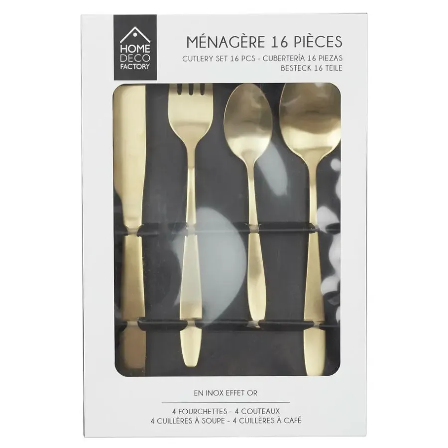 Besteksets-The Home Deco Factory Home Deco Factory Bestekset - 16 delig - goud - RVS - 4 personen
