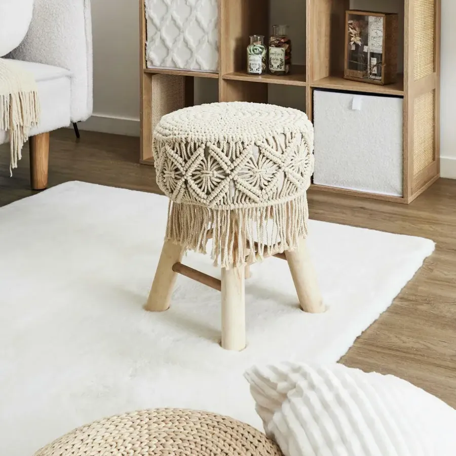 The Home Deco Factory Home Deco Factory Bijzet krukje model Macrame - naturel - H42 cm