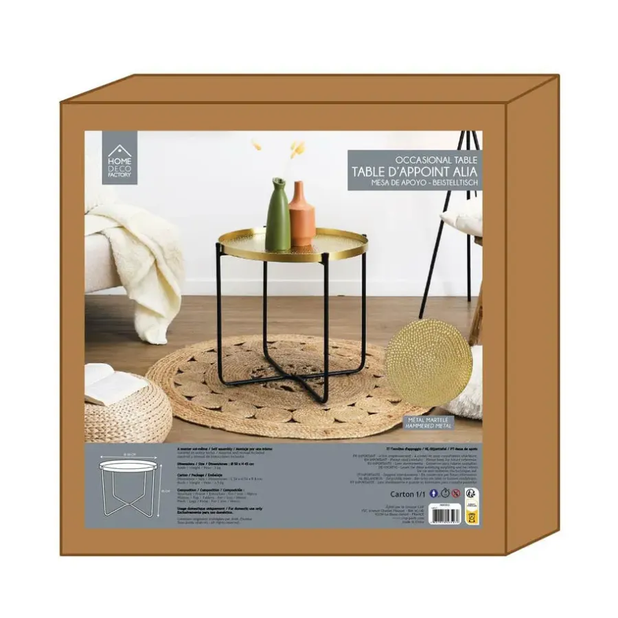 The Home Deco Factory Home Deco Factory Bijzettafel - goud met zwart - metaal - 45 cm