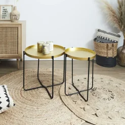 The Home Deco Factory Home Deco Factory Bijzettafel - goud met zwart - metaal - 45 cm