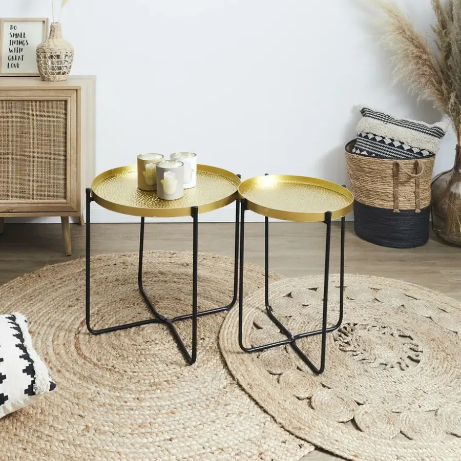 The Home Deco Factory Home Deco Factory Bijzettafel - goud met zwart - metaal - 45 cm