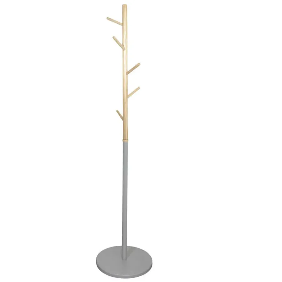 Kapstokken-The Home Deco Factory Home Deco Factory Kapstok - grijs - metaal/hout - 6 haken - 180cm