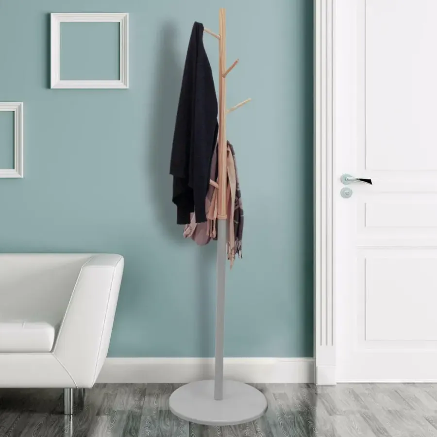 Kapstokken-The Home Deco Factory Home Deco Factory Kapstok - grijs - metaal/hout - 6 haken - 180cm