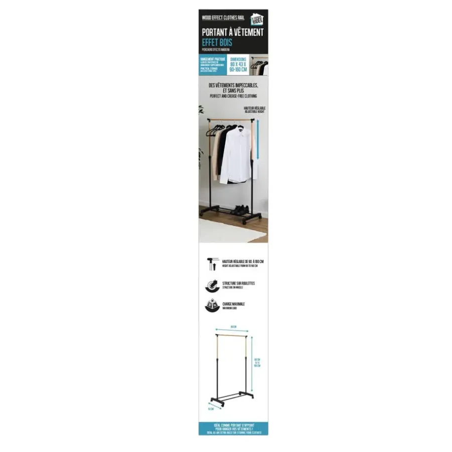 Leen Bakker Home Deco Factory kledingrek - verstelbaar - zwart - 160 cm