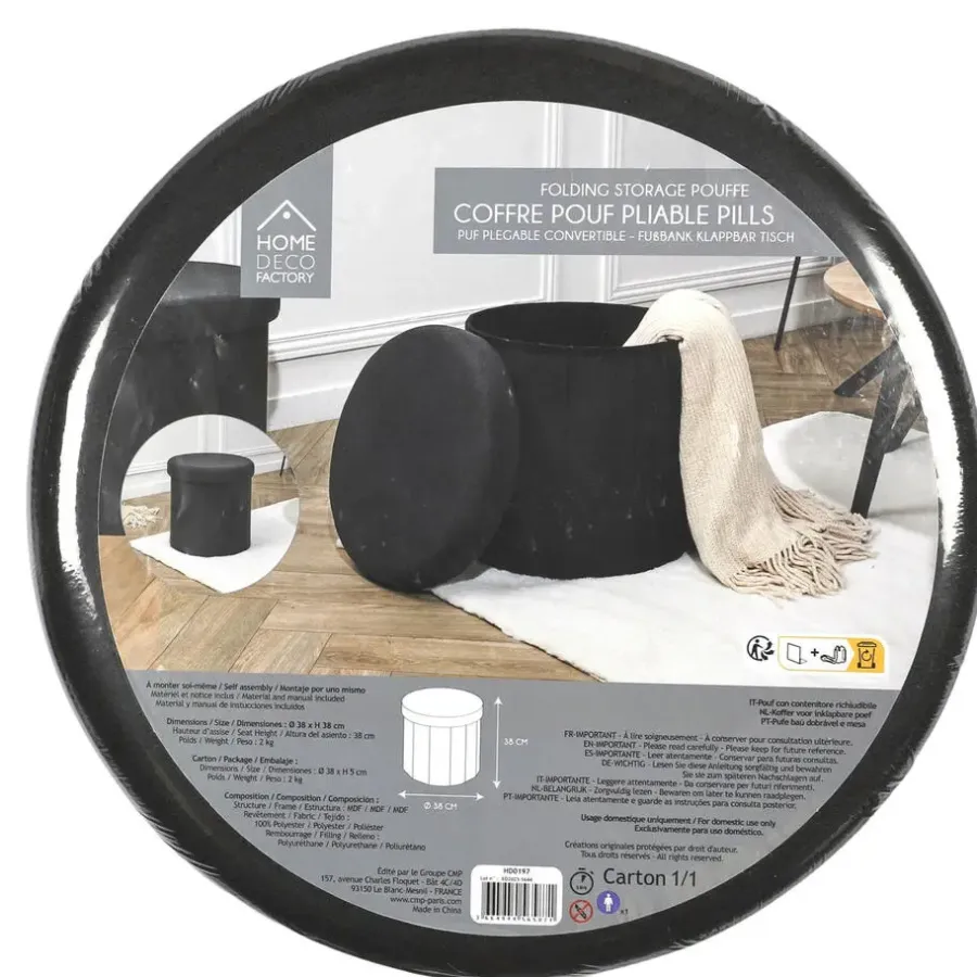 Poefen-Leen Bakker Home Deco Factory Poefje - opbergbox - zwart - 38 x 38cm